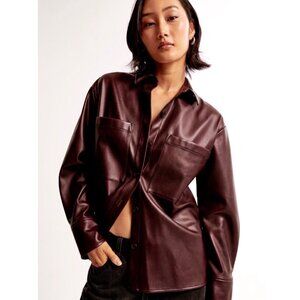 Abercrombie & Fitch Oversized Faux Leather Shirt Jacket Shacket Sz S Burgundy